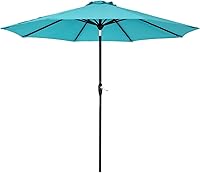 Vista 15 de Tempera Sombrillas de patio a rayas para exteriores, con manivela y botón de inclinación, inclinación automática, 8 varillas de acero, toldo de alta