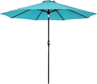 Tempera Striped Patio Umbrellas Outdoor Table Market Umbrellas with Crank & Pust Button Tilt|Auto-Tilt, 8 Steel Ribs, High Color-Fastness Canopy