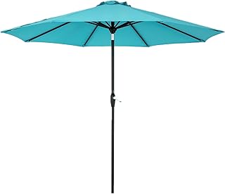 Tempera Striped Patio Umbrellas Outdoor Table Market Umbrellas with Crank & Pust Button Tilt|Auto-Tilt, 8 Steel Ribs, High Color-Fastness Canopy
