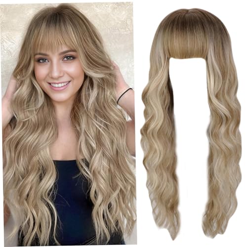 Perruque blonde bouclée avec frange longue de 31,5 pouces pour vos soirées et looks quotidiens