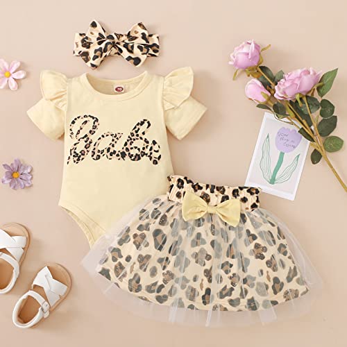 Miekisa Baby Girls Romper And Leopard Mesh Dress Sets With Headband (Yellow, 3-6 Months) #TOP6