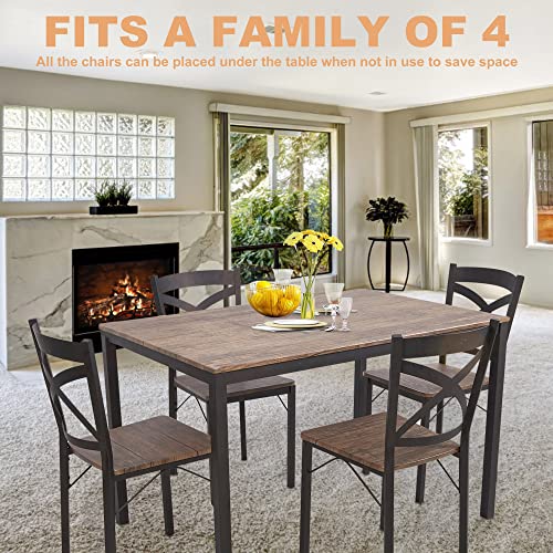 Dporticus 5 Piece Dining Table Set, Table And Chairs For 4 Industrial Style Dining Room & Kitchen,1 Table & 4 Chairs,Stainless Metal Frame #TOP4