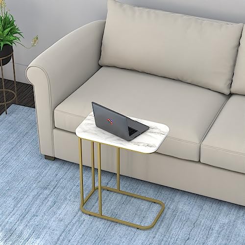 Image of DECOWORLD|| Metal Side Table with Marble Finish Wooden Top for Living Room, Sofa or Bed Side Stand