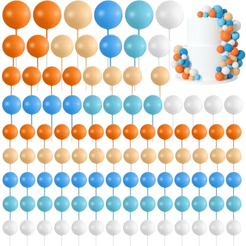 Morcheiong 114 Pcs Cake Balls Decorations Balloon Cake Topper Cake Insert Topper Foam Cake Topper Balls Cake Picks for Cake Decorations Birthday Party Wedding Anniversary (Fresh Colors)