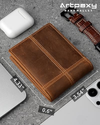 Mens Wallet Bifold Genuine Leather RFID Blocking Wallet for Men with 2 ID Windows 12 Card Holders 2 cash pockets 1 Gift Box2