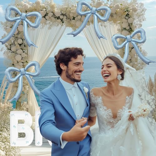 4pcs Blue Bow Foil Balloons Set Dusty Blue Bow Mylar Balloons for Coquette Birthday, Baby Shower, Last Toast On Coast,Bachelorette Party, Bow Themed Beach Bridal Shower Party Decorations by PartyXpress - Used condition - Image 6