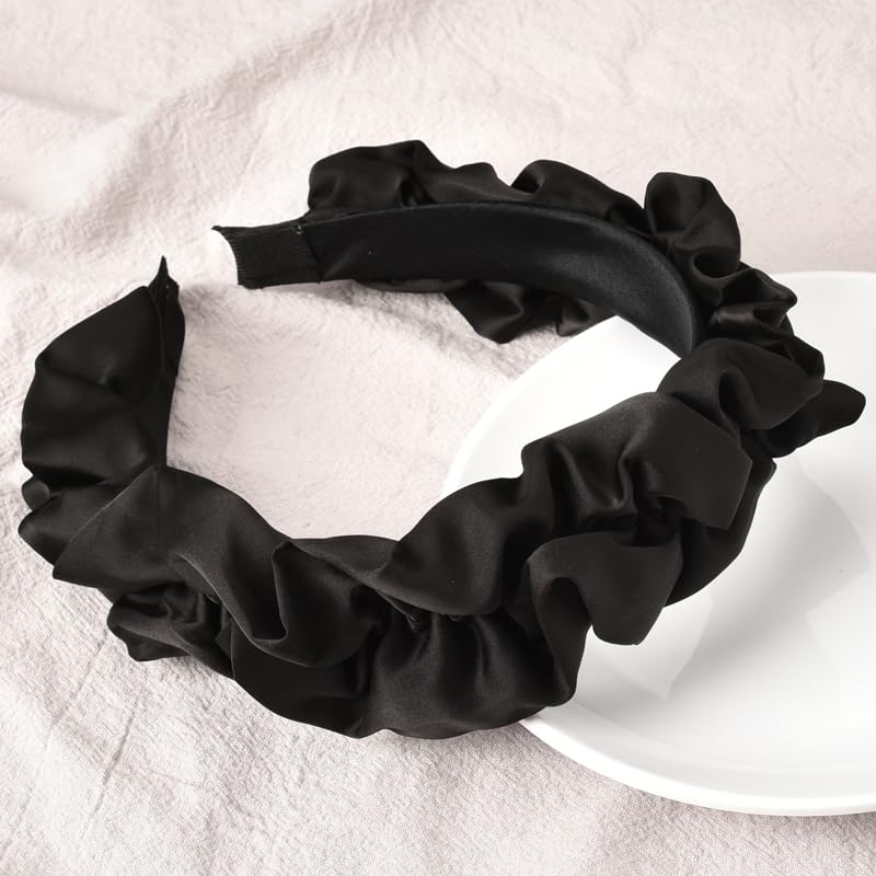 Amazon.com : ShiQiao Spl Black Satin Pleated Headbands for  display picture 1