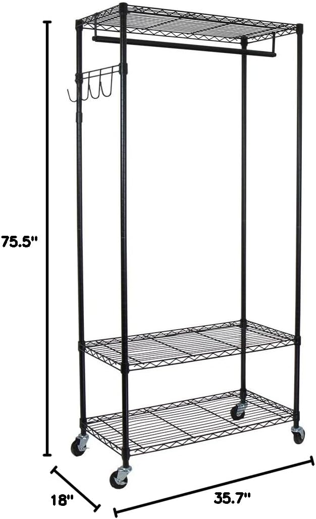 Oceanstar Adjustable Shelves with Hooks Garment Rack, Black