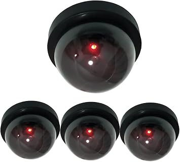 Dummy Fake Security Camera Dome Outdoor Indoor with Fake Flashing Red LED Light for Home Business Wireless CCTV Surveillance 4 Pack Black