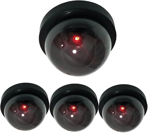 Yuarisx Dummy Fake Security Camera Dome Outdoor Indoor with Fake Flashing Red LED Light for Home Business Wireless CCTV Surveillance 4 Pack Black