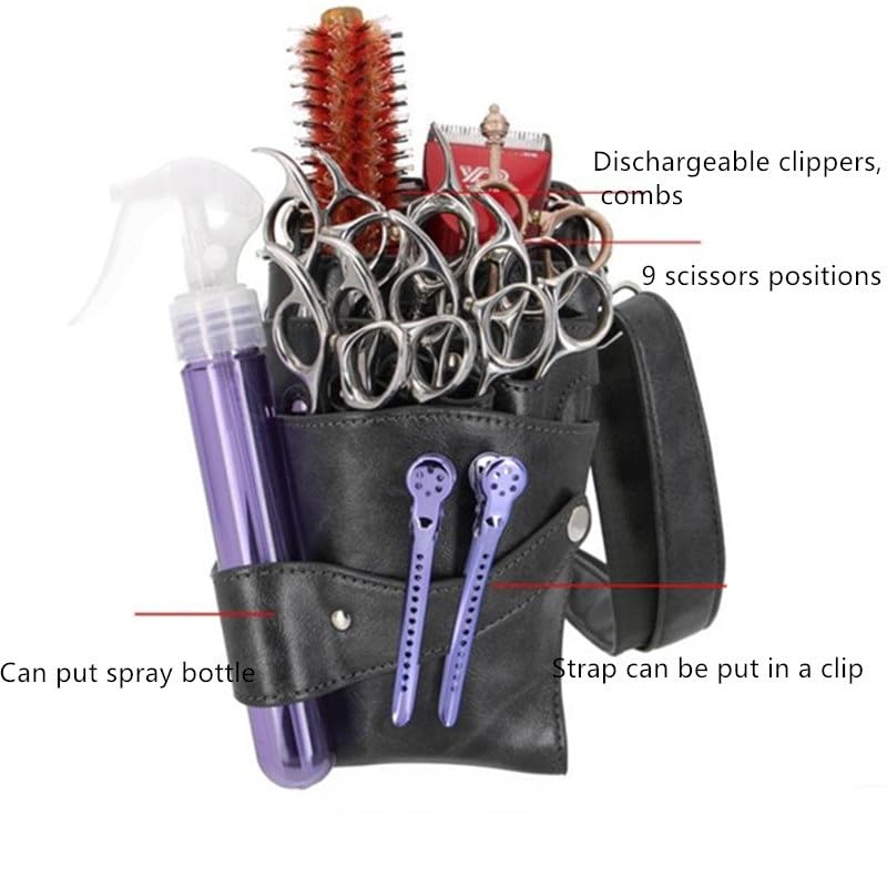 Sac pour matériel de coiffure Sac à ciseaux de salon de coiffure à 8 poches, pinces à ciseaux, étui de coiffure, étui de ceinture, sac de barbier