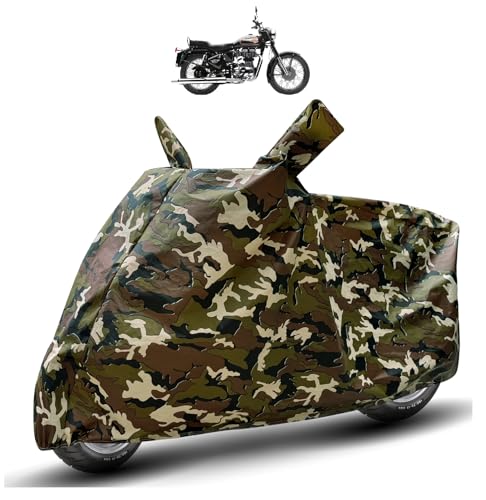 Image of Auto Hub Waterproof Bike Cover Compatible with RE Bullet 350 Dustproof, UV Protection Two Wheeler Bike Bullet 350 Cover - Army Print