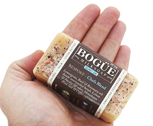 Bogue Goat Milk Soap- No.12 Chefs Blend Gift Set- Himalayan Pink Salt & Coffee Exfoliate, Odor Neutralizing Lemon & Parsley, Nourishing Lemongrass, Basil, Rosemary & Cedarwood. Nail Scrubber & Dish #TOP5