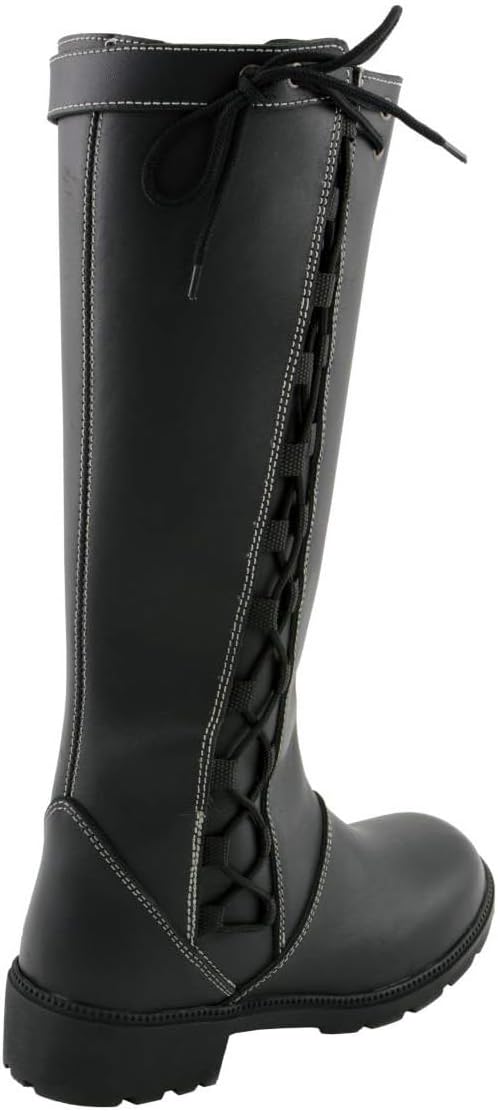 Milwaukee Leather MBL9370 Women's Black 17-Inch Lace Side Leather Boots with Contrast White Stitching - 10