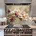Pastel Magnolia Branch Glass Backsplash, Tempered Glass Backsplash, Glass Backsplash Behind Stove, Glass Backsplash for Kitchen Wall, Easy to Install Stove Backsplash