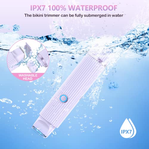 Liangjj Bikini Trimmer For Women, 2 In 1 Double Head Pubic Hair Trimmer Womens Electric Razor, Ipx7 Waterproof Body Hair Trimmer, Bikini Lady Shaver Plus 1.4 Oz Aloe Vera Face Gel, Purple #TOP4