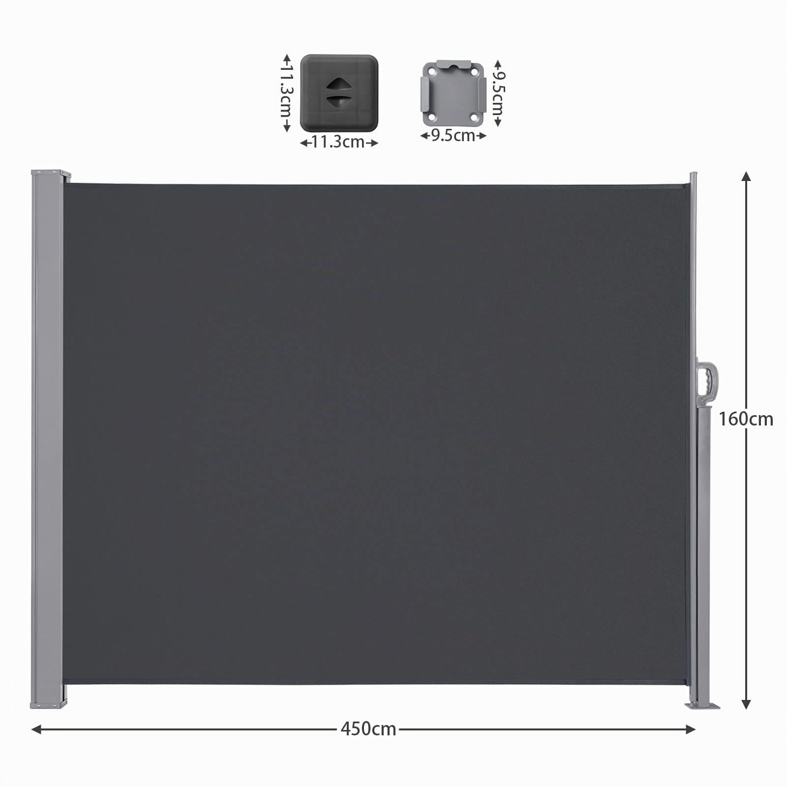 LARMNEE Store Latéral 160 x 450 cm, Brise-Vue Rétractable, Auvent extérieur, Résistant aux Intempéries, avec Fixation au Sol, pour Jardin, Terrasse, Piscine Gris Anthracite EBK1645TBP02