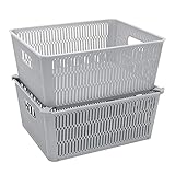 Simplify 2 Pack Large Slide 2 Stack It Storage Tote Baskets, Open Bins with Stackable Capability,...