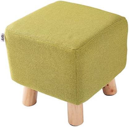 QVB Green Small Linen Foot Stool Modern Pouf Foot Rest with 4 Beech Foot, Green Color