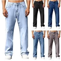 Men Jeans,Stretchy Baggy Jeans for Mens Wide Leg Casual Relaxed Fit Denim Pant Straight Legs Fashion Comfort Jean with Pockets Sky Blue