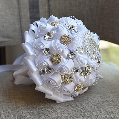 Wedding Flowers Bridal Bouquets Elegant Pearl Bride Bridesmaid Wedding Bouquet Crystal Sparkle(White)
