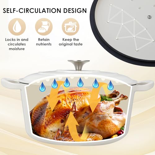 LIFERUN 6 Qt Enameled Cast Iron Dutch Oven Pot with Lid，Oven Safe up to 500° F, Heavy-Duty Non-Stick Dutch Oven with Dual Handles for Bread Baking, Fry Foods, Braising, Stews, Roasting (White) - Thumbnail 4