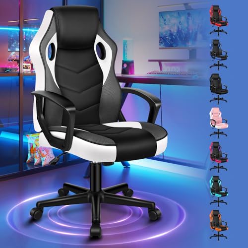 ALFORDSON Chaise de Jeu, Fauteuil de Course pour Ordinateur à Dossier Moyen, siège de Bureau Ergonomique pivotante en Cuir PU et Tissu pour Femmes, Hommes et...