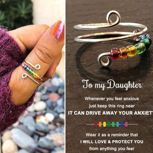 Rotatable Bead Fidget Ring Set - Adjustable Spinner Mood Rings, Cute Gifts for Women & Men2