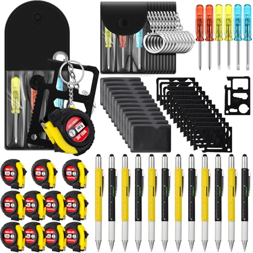 Image of 48 Pcs Mini Screwdriver Tape Keychain Set Multitool Pen Card Father's Gifts Bulk Mini Tool Set for Adult Men Dad (Yellow,Black)