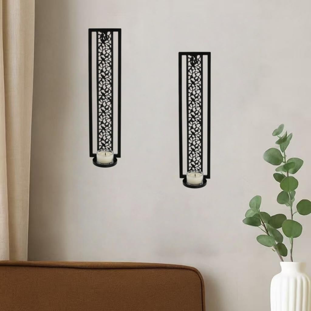 Wall Mounted Candle Sconce with Iron Pattern for Hallway Accent