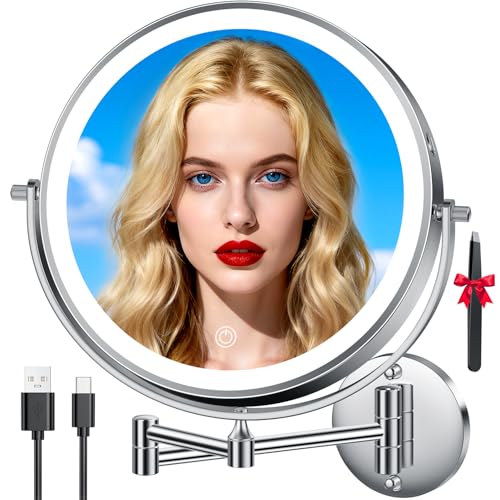 Auxmir 10″ 5000mAh 1X/30X Wall Mounted Lighted Magnifying Makeup Mirror