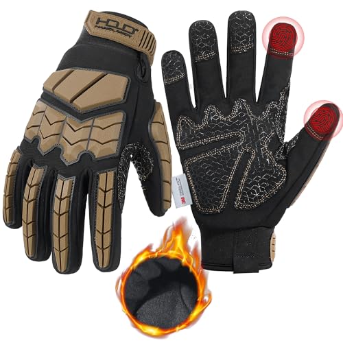 Image of HANDLANDY Winter Water Resistant Work Gloves for Men, Padded Thermal Insulated Heavy Duty Impact Glove for Cold Weather (Tan-insulated, XL)
