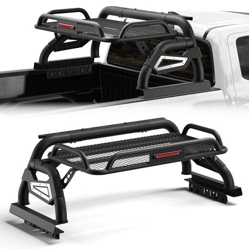 LONGSUN Truck Roll Bar with Cargo Carrier Basket Mid Size Trucks Compatible with Toyota Tacoma, Chevy Colorado & GMC Canyon Heavy Duty Chase Rack Sport Bar