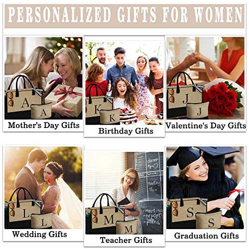 YOOLIFE Personalized Gifts for Women, Initial Jute Tote Bag & Makeup Bag - image 7