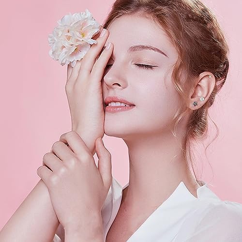Thunaraz THA-P-E0011-FLAT 16 Pairs Hypoallergenic Screw Back Earrings For Women Girls Surgical Steel Tiny Cz Pearl Ball Heart Flower Screwback Flat Back Stud Earrings Set 20G thumb #7