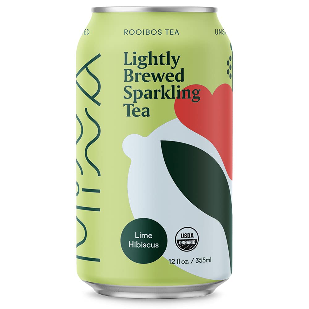 Minna Organic Sparkling Iced Tea - LIME HIBISCUS ROOIBOS TEA: No Sugar, Zero Calorie, Lightly Brewed, Refreshing, Non-GMO, Fair Trade, 12 Fl Oz Cans [12-Pack]…