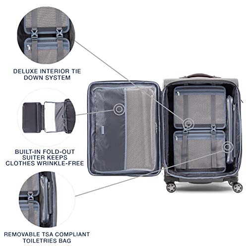 Travelpro Platinum Elite Softside Expandable Checked Luggage, 8 Wheel Spinner Suitcase, TSA Lock, Men and Women, Vintage Grey, Checked Medium 25-Inch - Image 6