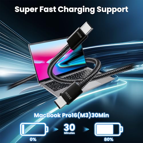 USB C to USB C Charger Cable, 240W [3/3/6/6/10ft] 5 Pack Fast Charging Cord, Braided Type C to Type C High Speed Wire Compatible for MacBook Pro iPhone 17/16/15, iPad Pro, Samsung Galaxy-Black