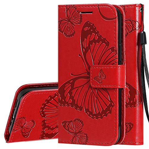 Cotdinforca For Samsung Galaxy A70 Case Pu Leather Butterfly Embossing Flip Wallet Cover Fold Stand Smartphone Phone Case For Samsung Galaxy A70 / A7 2019 Butterfly Red Kt #TOP21