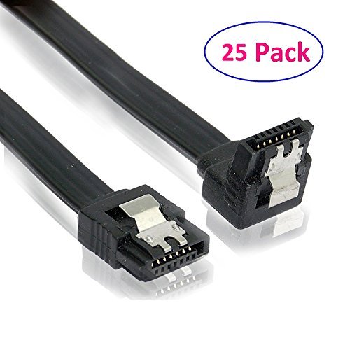 (25 Pack) SATA III (SATA 3) Cable Black (60cm) with Locking Latch Straight to 90 Degree Angle