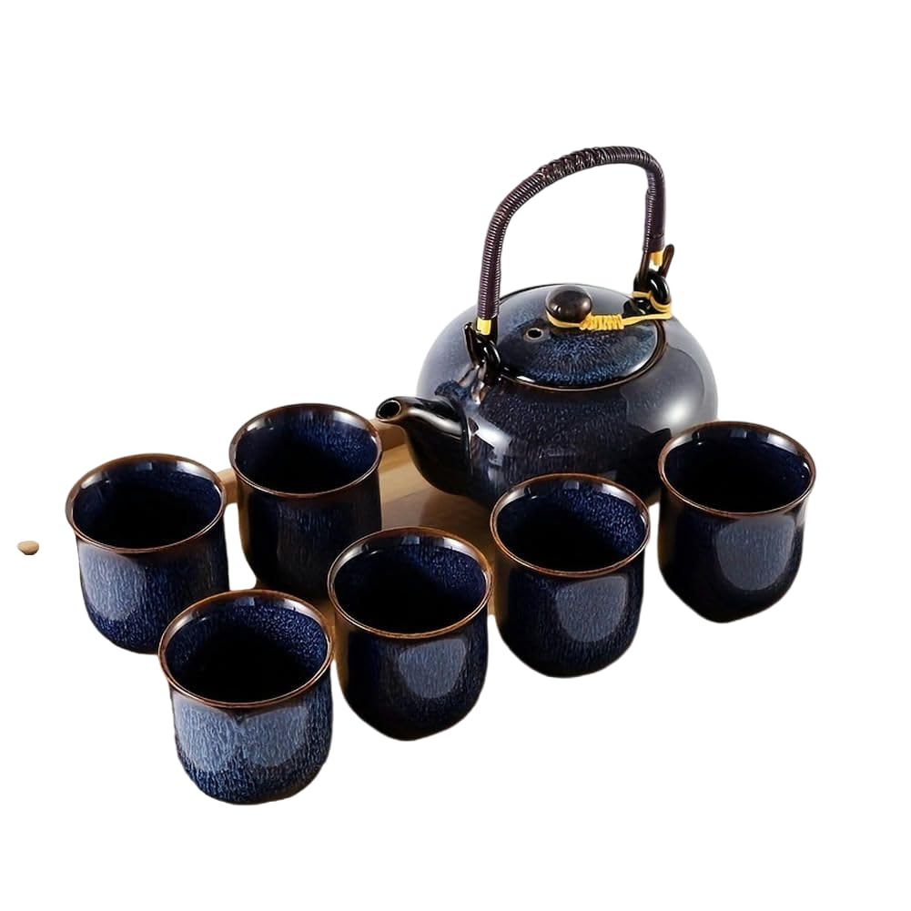 Juego de té japonés de 6 piezas, horno alterado esmalte porcelana té, cerrar 1 tetera, 6 tazas de té
