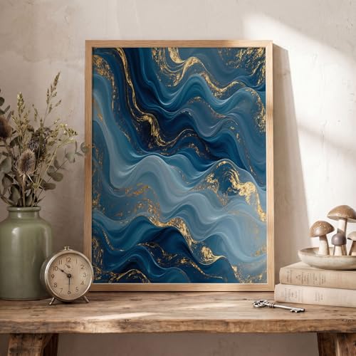 Impression sur toile de qualité supérieure bleu fluide art moderne abstrait - 3