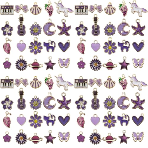 Youdiyla 40pcs Enamel Charms Alloy Metal Charms for Jewelry Making Necklace Bracelet Earring DIY Accessories (Purple SN999)