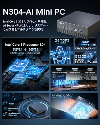 MINIX N304-AI Mini PC, Intel Core 3 304, Windows 11 Pro Mini Computer – Bild 3
