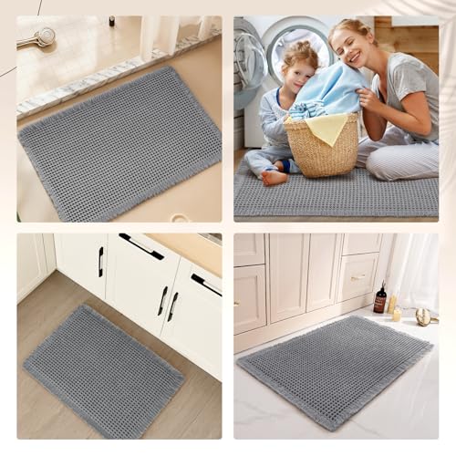 Siyaluens Luxury Waffle Bath Mat, Super Absorbent Non Slip Bathroom Rugs, Boho Ultra Soft Comfort Machine Washable Quick Dry Floor Mats with Tassels (Grey, 20" x 30") — view 6