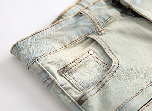 Hengao Men's Destroyed Moto Biker Denim Shorts Ripped With Zipper Decoration, 1745 Vintage Blue, W32 #TOP2