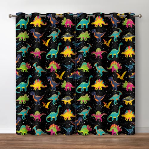Jekeno Kids Boys Dinosaur Blackout Curtains - Teens Girls Bedroom Red Yellow Colorful Cartoon Dinosaurs Wild Animals Decor Grommet Window Drapes 2 Panel Set, 42"x54"
