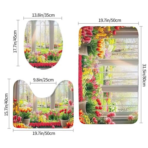 Juego de 3 alfombras de baño Spring Garden con estampado de flores de selva antideslizantes 3