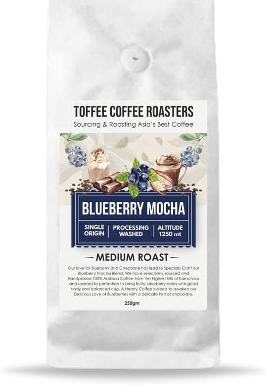 Blueberry Mocha Coffee | Toffee Coffee Roasters | Speciality Blend Grounded | 100% Arabica | Medium Roast | Notes: Fruity and Blueberry Notes (Home Espresso Machine, 500)