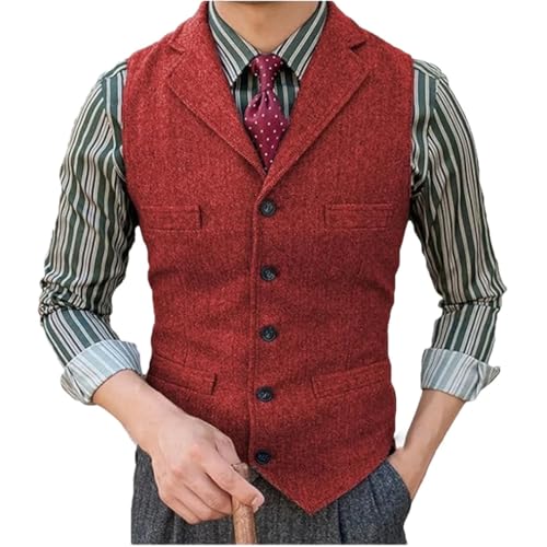 Men's Vintage Slim Single Breasted Fit Wool Herringbone Tweed For Wedding & Business Wearing Vest